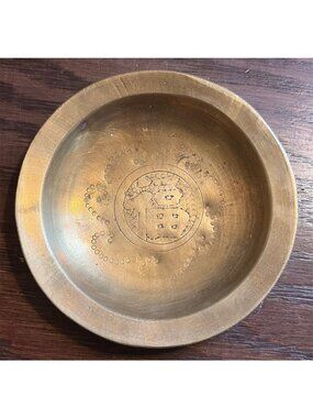 Vintage Ornate Brass Trinket Dish Souvenir China Engraved Design 3.5" Dia